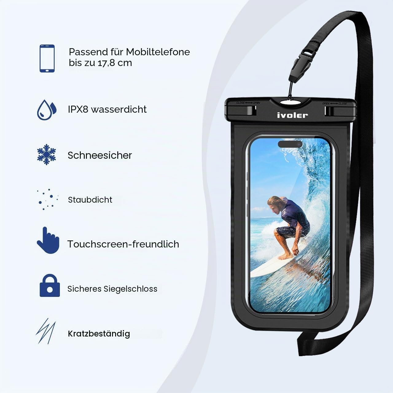 ivoler wasserdichte Bauchtasche mit Handytasche schwarz Universal Strand Tasche