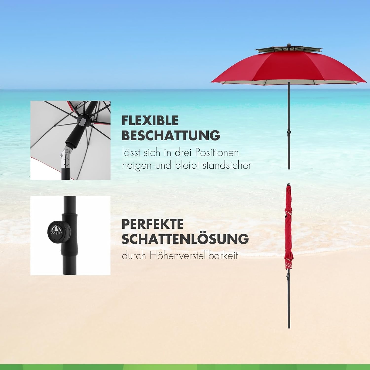 Doppler Strandschirm 200 cm hoehenverstellbar knickbar mit UV-Schutz