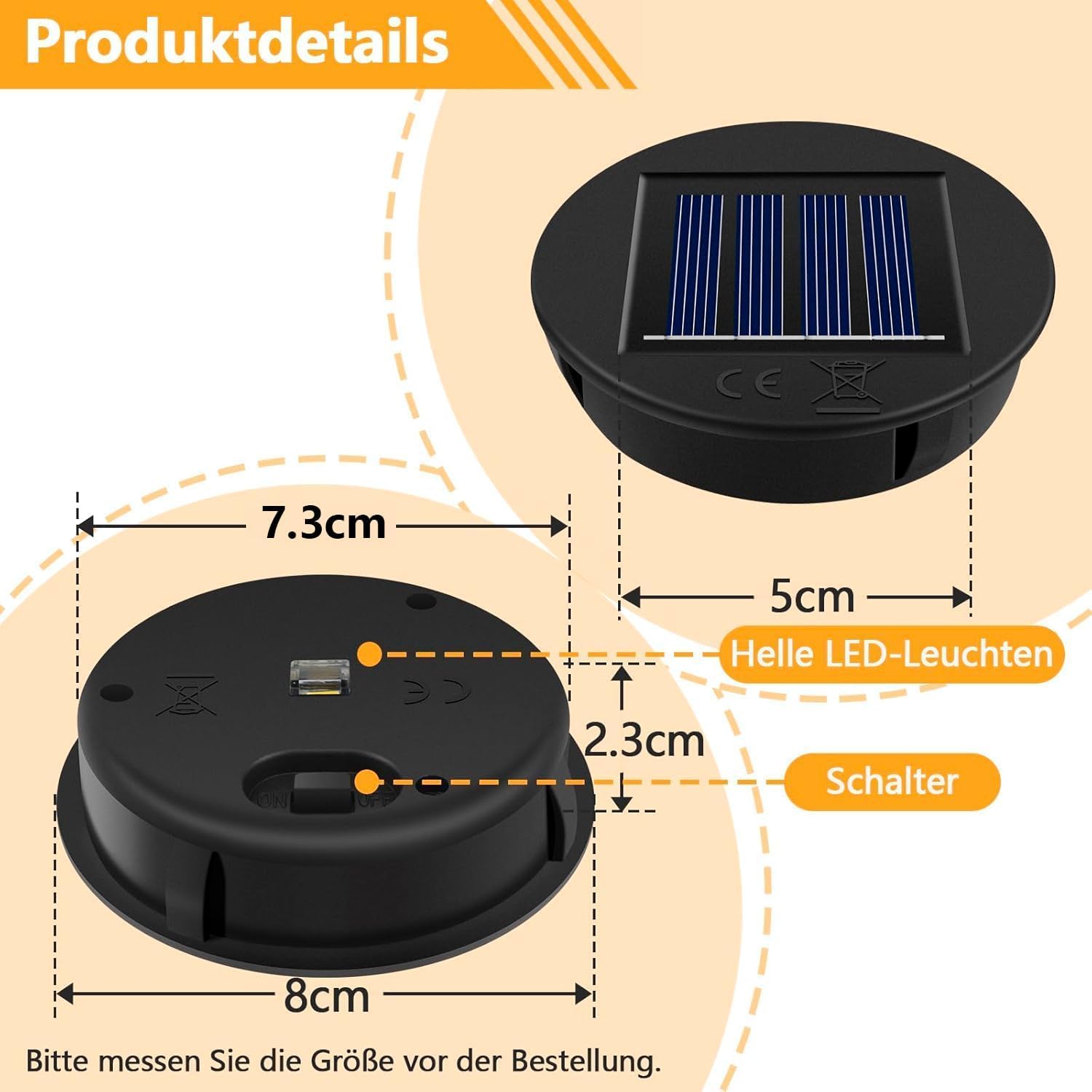 HELESIN Solarmodul Ersatz 8cm 1,2V 600mAh IP65 wasserdicht fuer Gartenleuchten