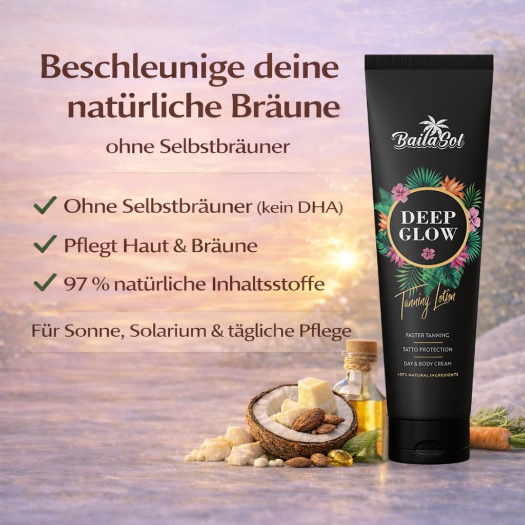 Deep Glow Braeunungsbeschleuniger 150 ml mit Melano Blend, vegan, Tattoo-Schutz