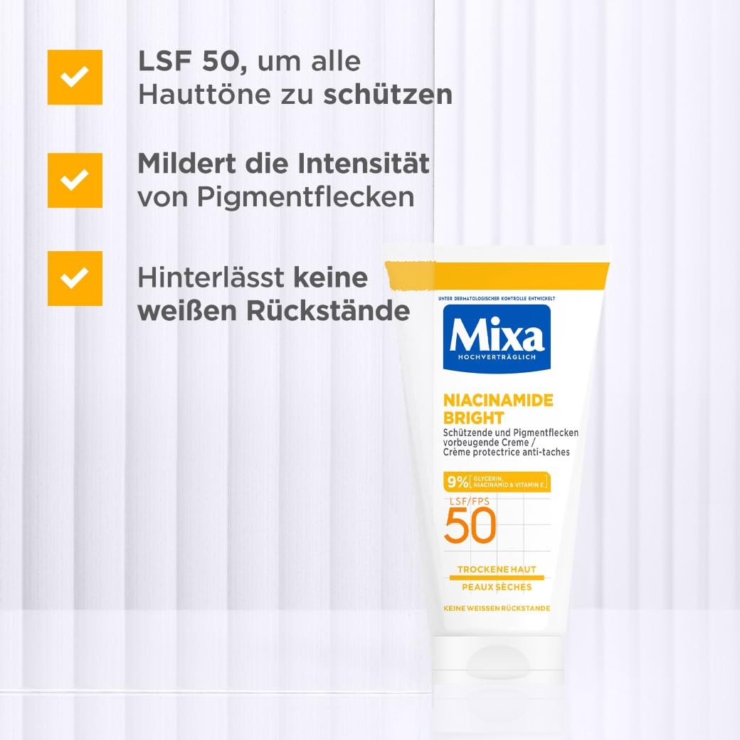 Mixa Anti-Pigmentflecken Creme LSF 50 fuer trockene Haut Niacinamid