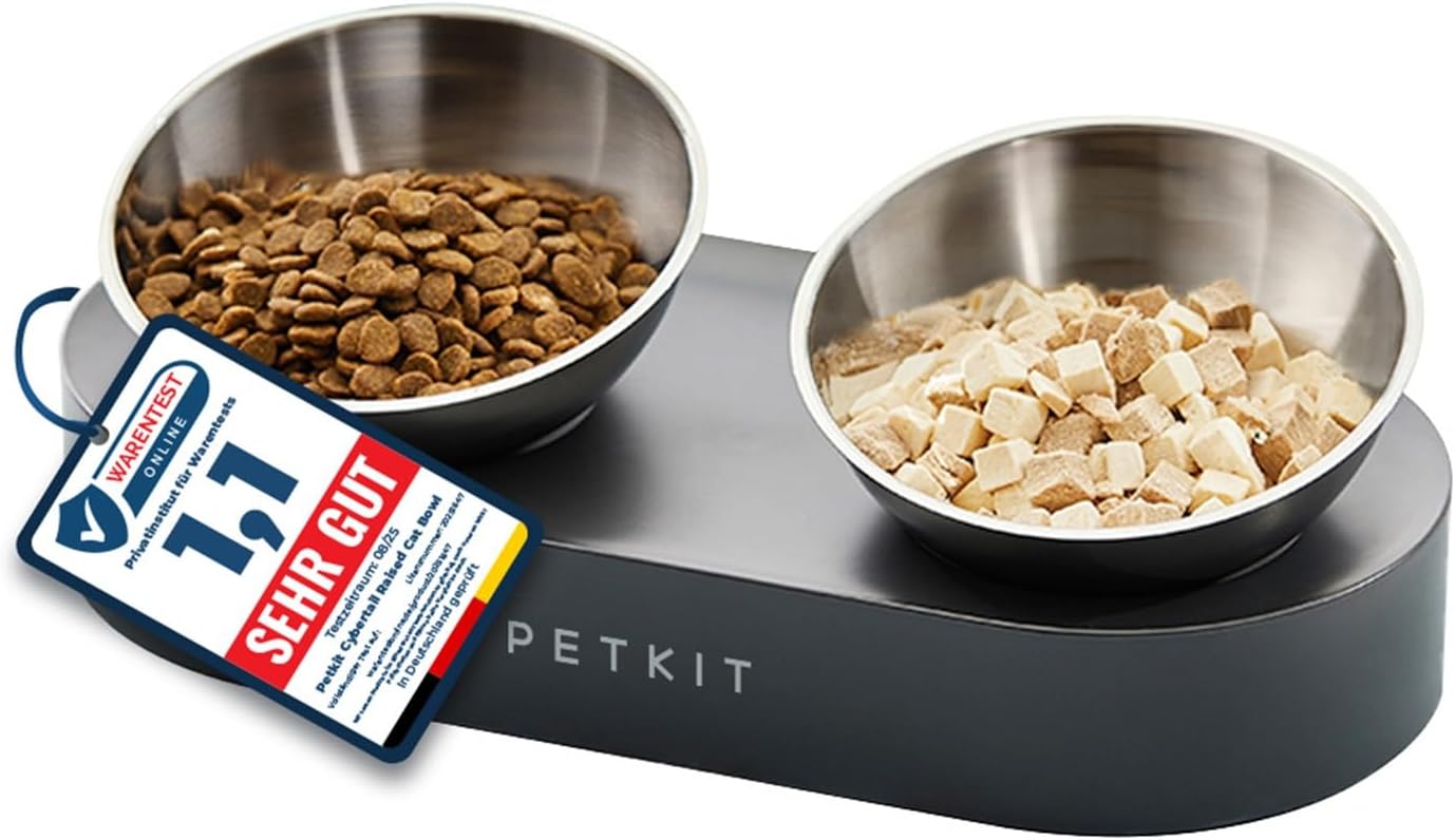 Katzen Futternapf Set Edelstahl erhoeht rutschfest mit Halter