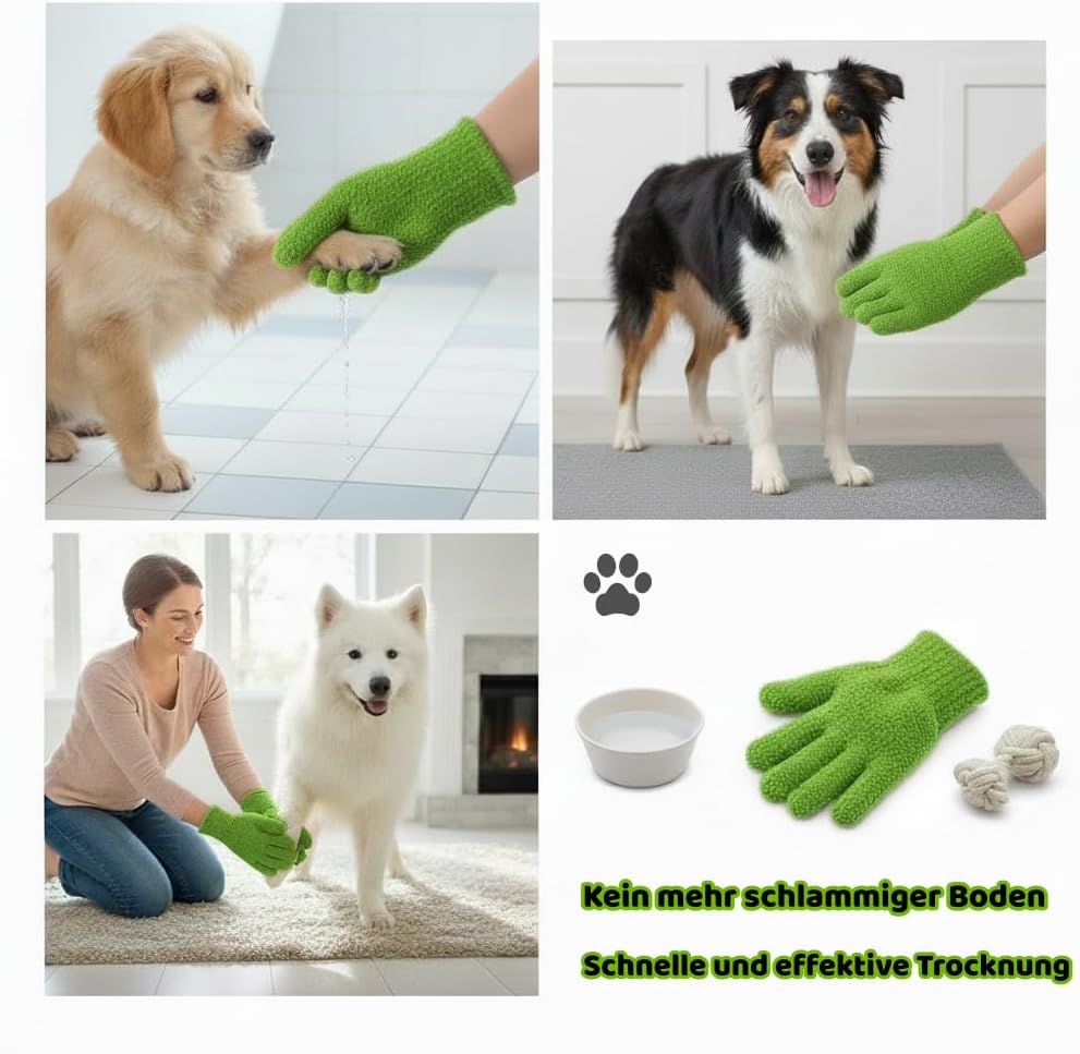 Mikrofaser Pfotenreiniger Handschuhe fuer Hunde wiederverwendbar und schnell trocknend