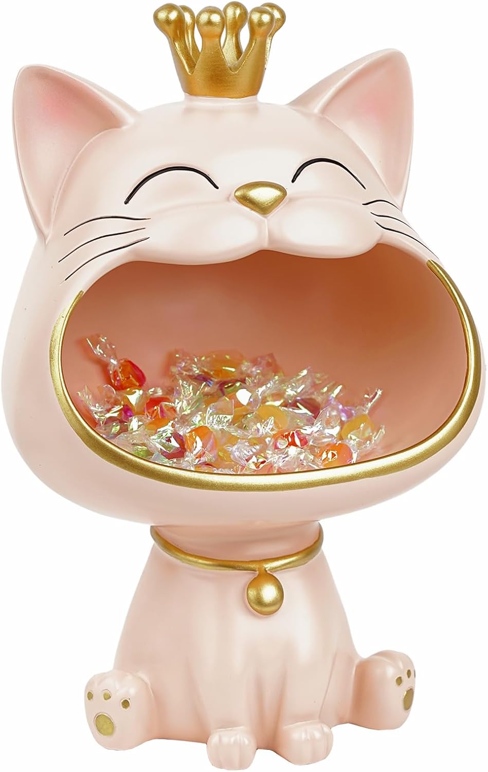 Lachende Katzenstatue Aufbewahrungsbox M-L Weiss Schmuck Schluessel Deko