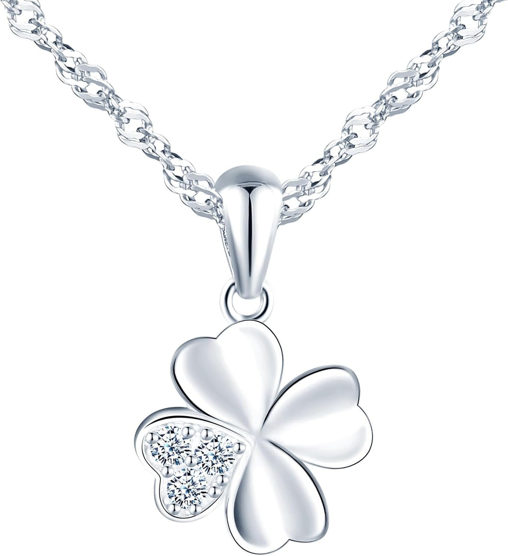 925 Sterling Silber Damen Kette Kleeblatt Anhaenger Zirkonia Gluecksbringer