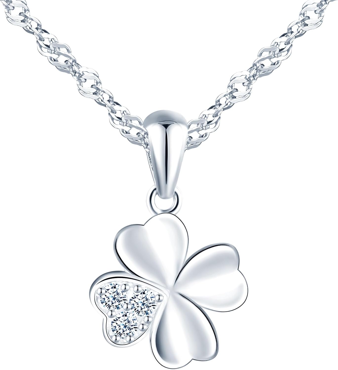 925 Sterling Silber Damen Kette Kleeblatt Anhaenger Zirkonia Gluecksbringer
