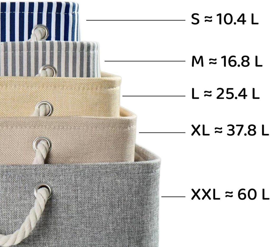 Aufbewahrungsbox Leinen mit Seilgriffen, waschbar, Grau, S-XXL