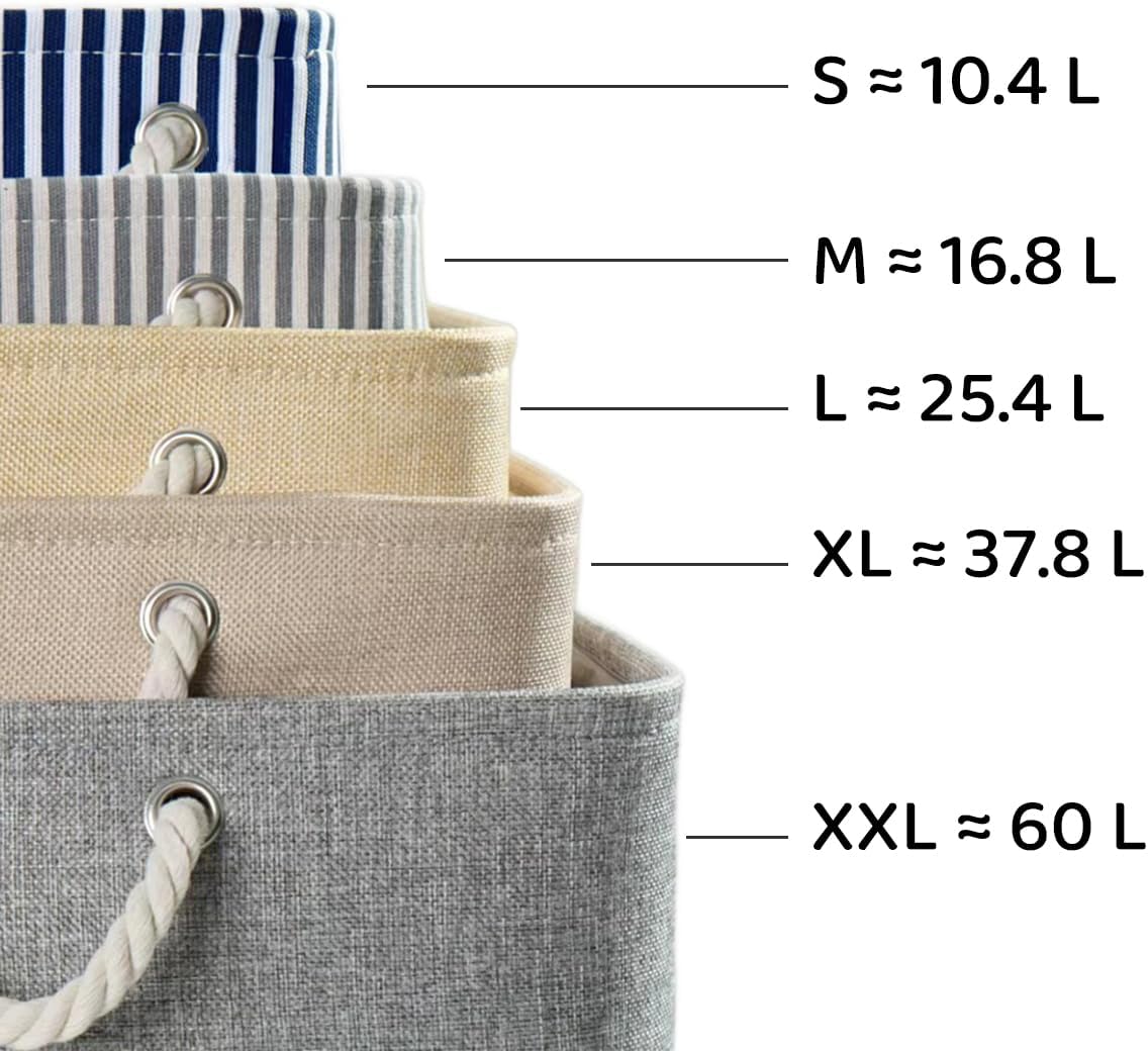 Aufbewahrungsbox Leinen mit Seilgriffen, waschbar, Grau, S-XXL