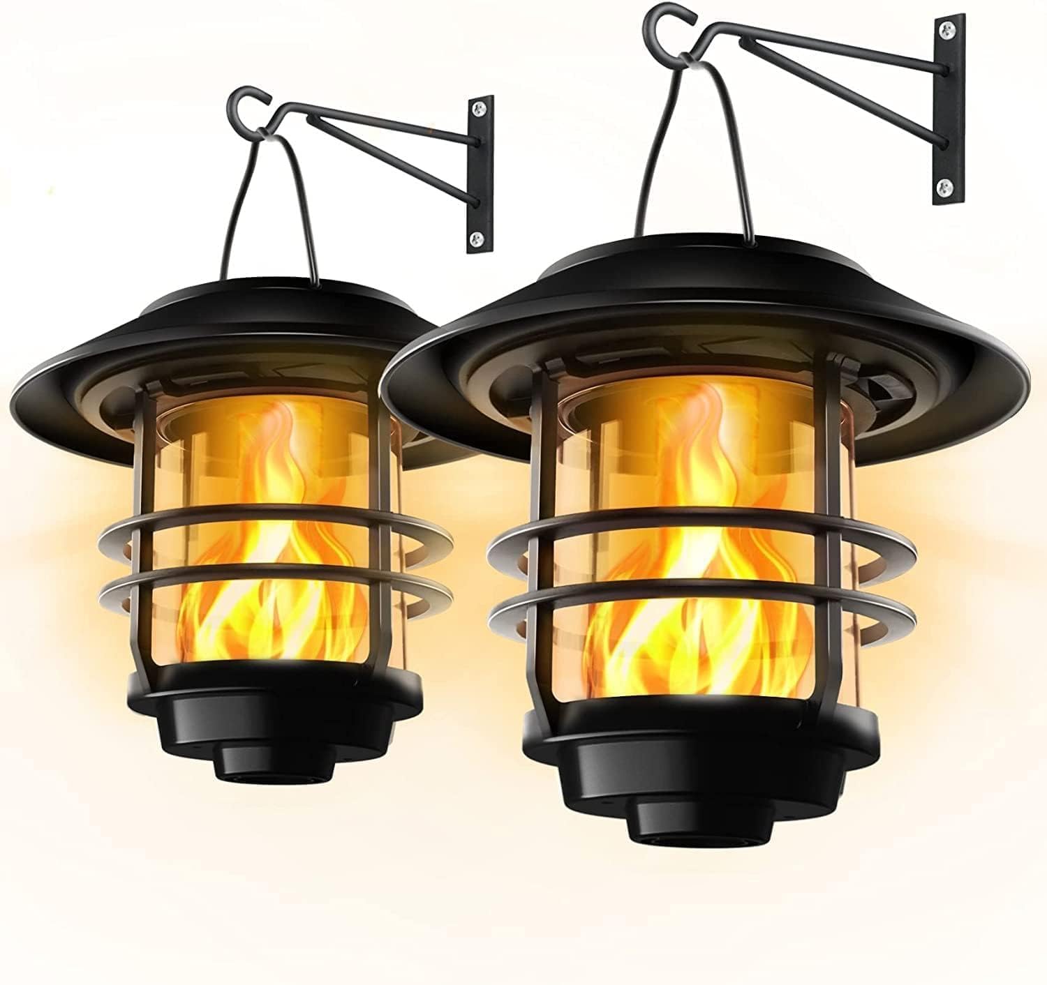 FLOWood Solar Gartenlaterne haengend mit Flammeneffekt IP65 Metall/Glas