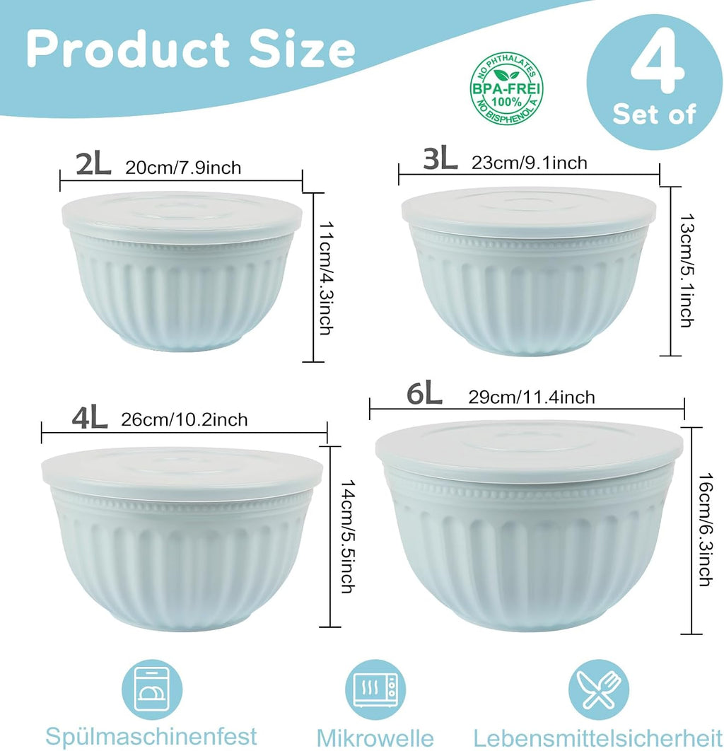 Ruehrschuessel Set 4-teilig 2L 3L 4L 6L Salatschuesseln Blau