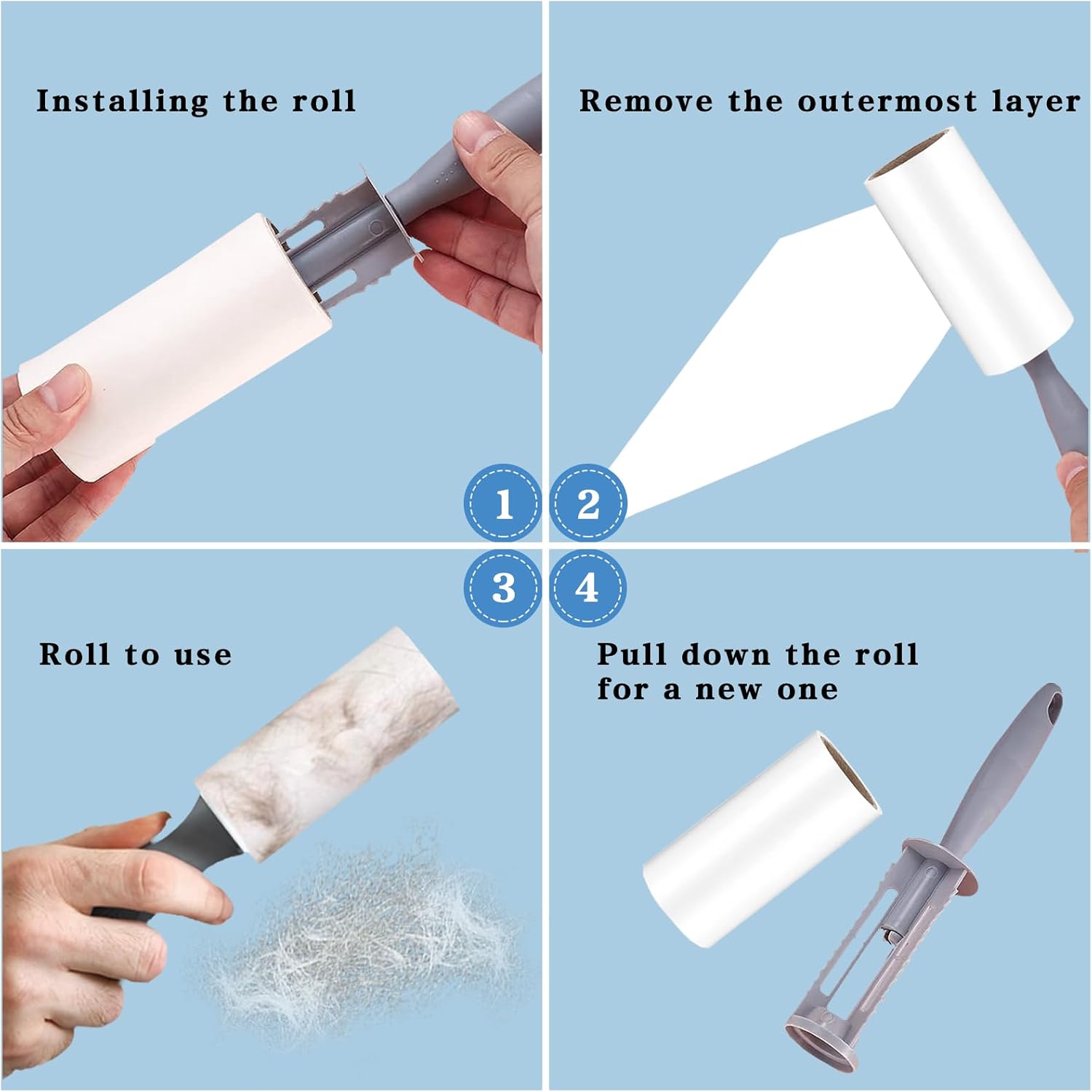 Fusselrolle 12 Rollen 720 Blatt 10cm mit Abroller und Schutzkappen fuer Tierhaare