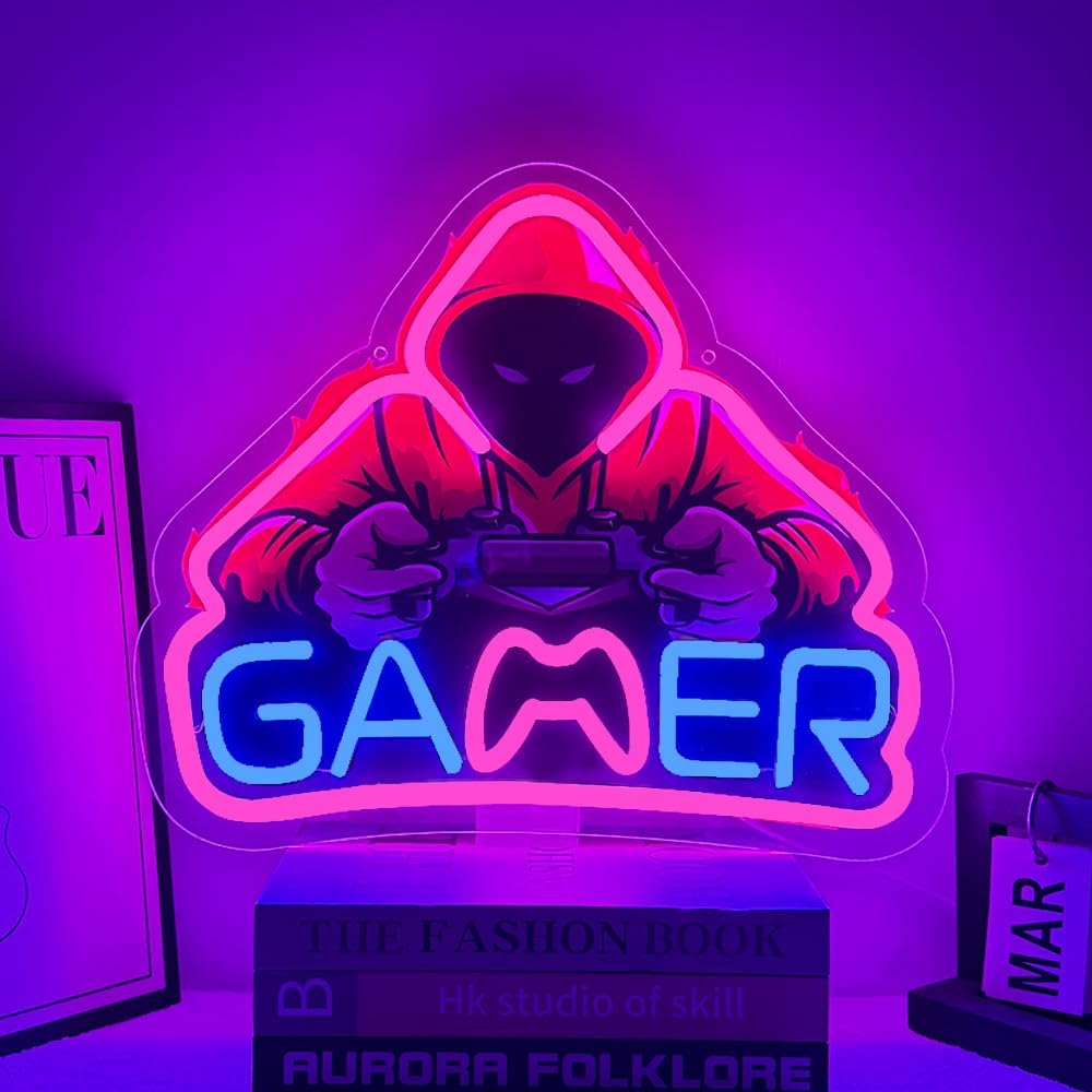 Gamingzone LED Neon Schild ‚Game Zone‘ Wanddekoration fuer Gamer Teens