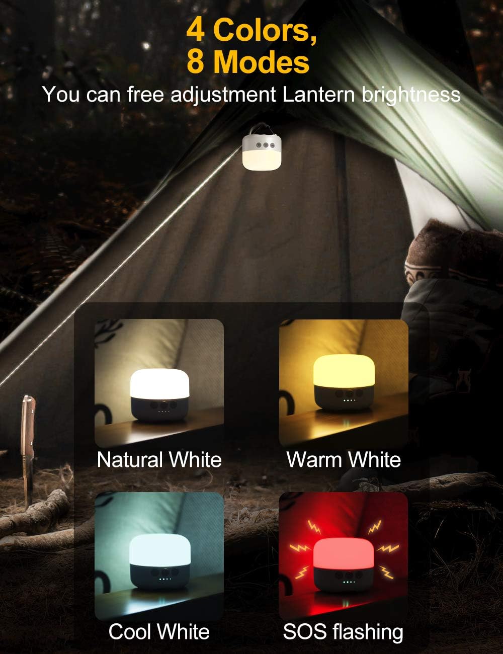 Campinglampe LED USB 5200 mAh stufenlos dimmbar 4 Helligkeitsstufen Magnet