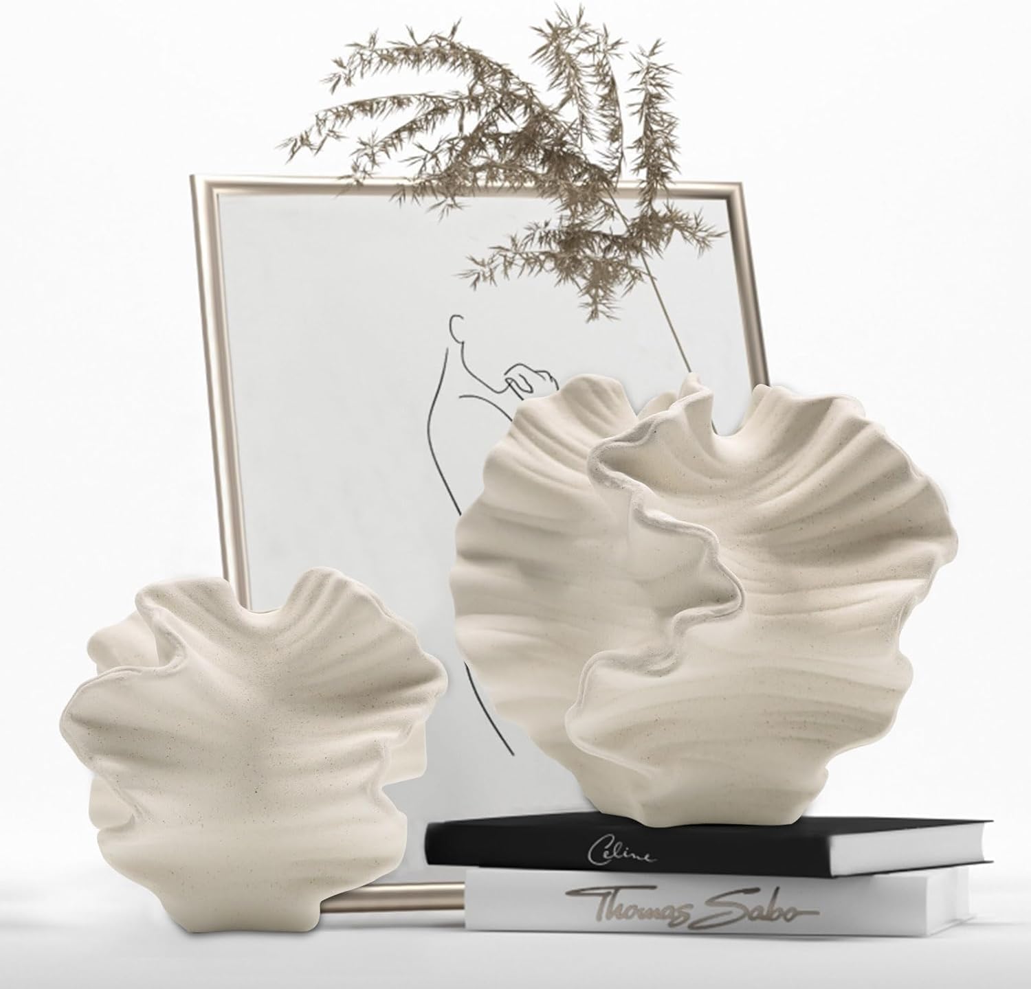 Keramikvase SUKIYPO Beige Boho Nordic Deko Modern Blumenvase