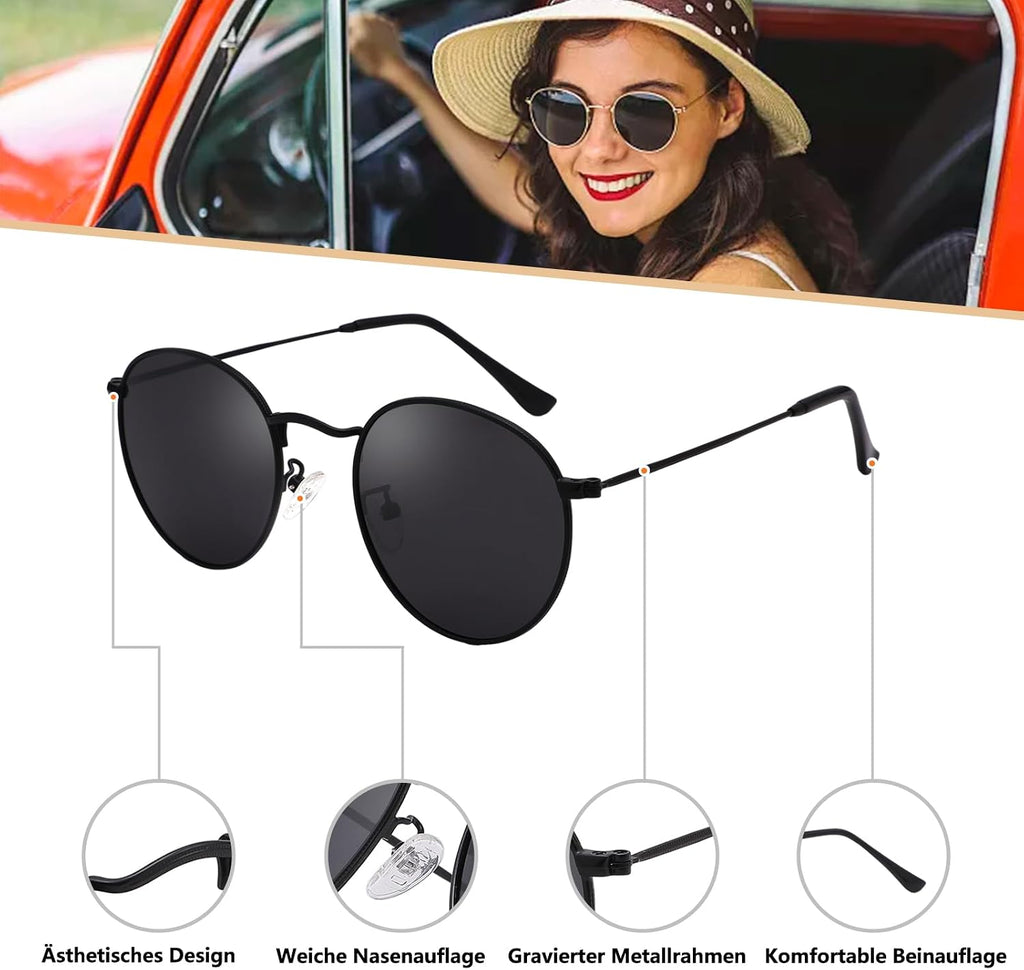 Retro Sonnenbrille rund UV400 polarisiert Herren Damen Vintage Unisex