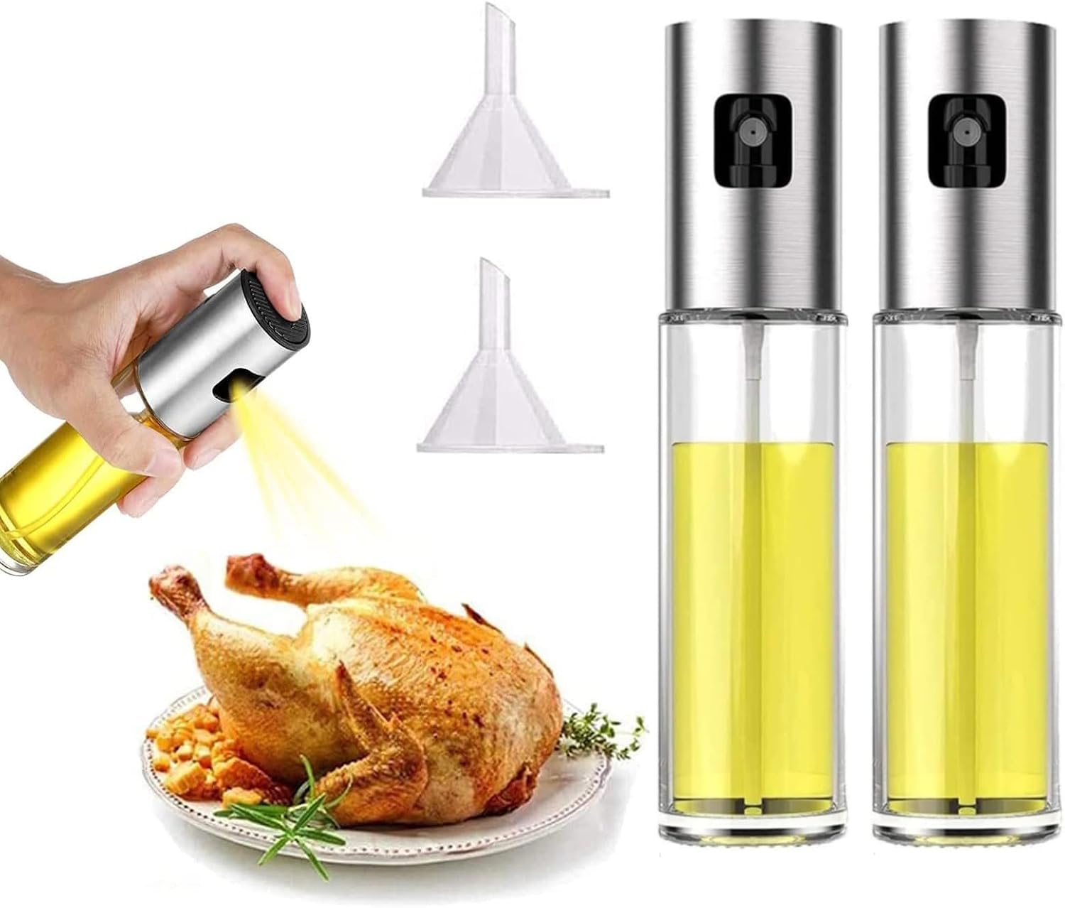2er Set Glas Spruehflaschen fuer Oel und Essig Kueche BBQ