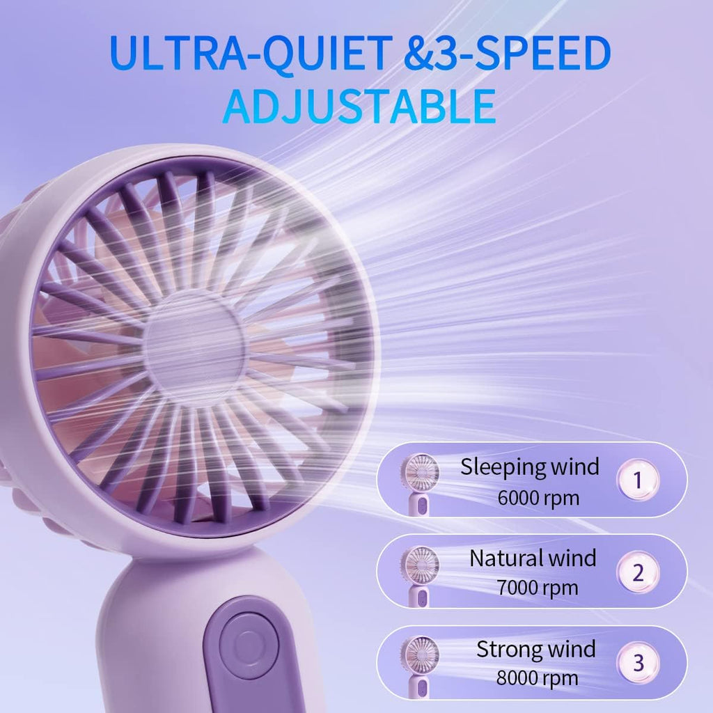3er-Set Mini-Handventilator Akku, 3 Stufen, tragbar fuer Kinder Erwachsene Senior