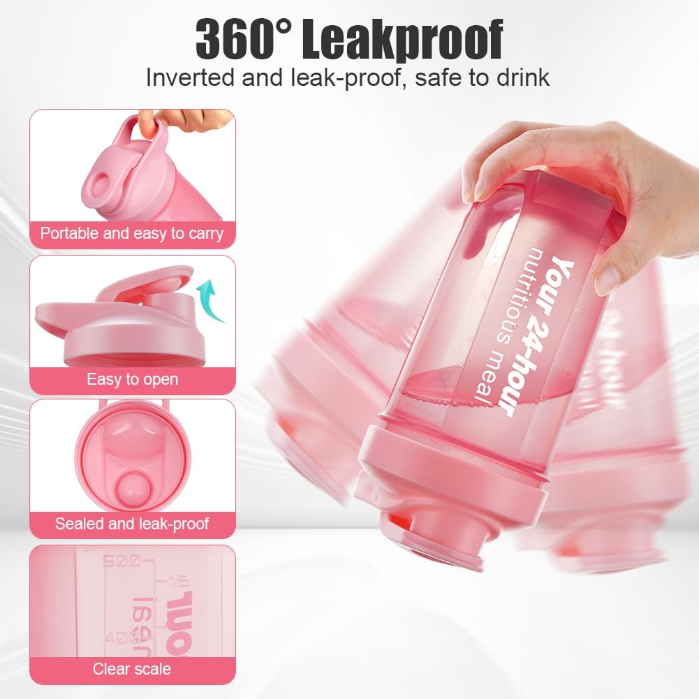 Protein Shaker 2er Set mit Edelstahl-Mixball BPA-frei Schwarz/Rosa