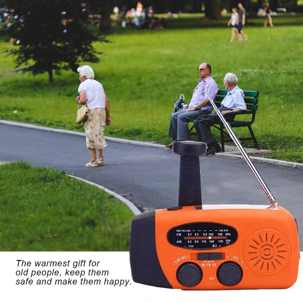 Tragbares Solar Kurbelradio mit AM/FM, 2000mAh Powerbank, LED Lampe, USB, orange