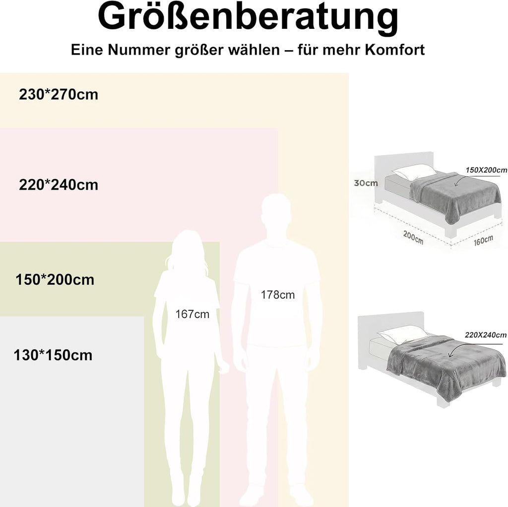 WAVVE Fleecedecke Grau 150x200 cm XL flauschig 150cm-240cm