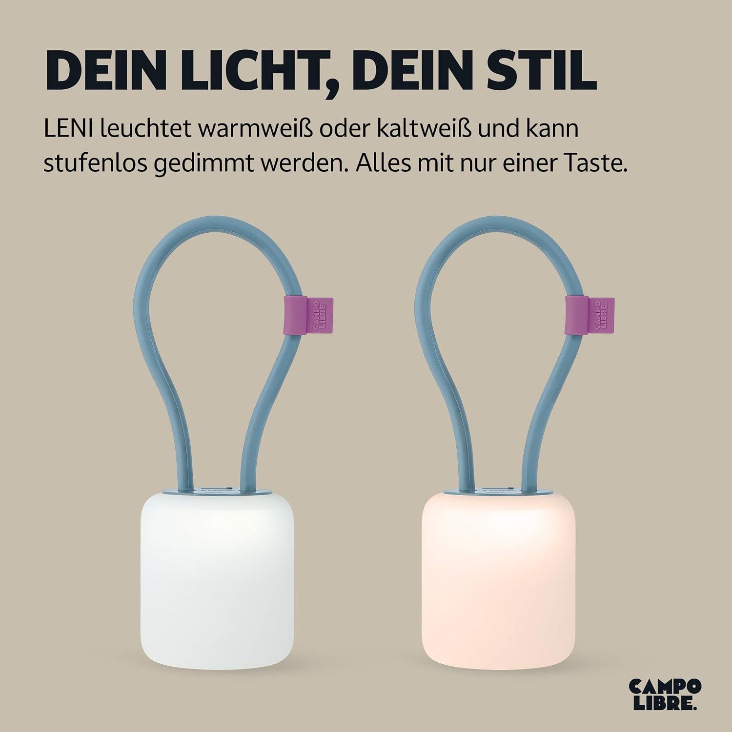 Campo Libre LENI I wiederaufladbare dimmbare Campinglampe zum Aufhaengen Moos