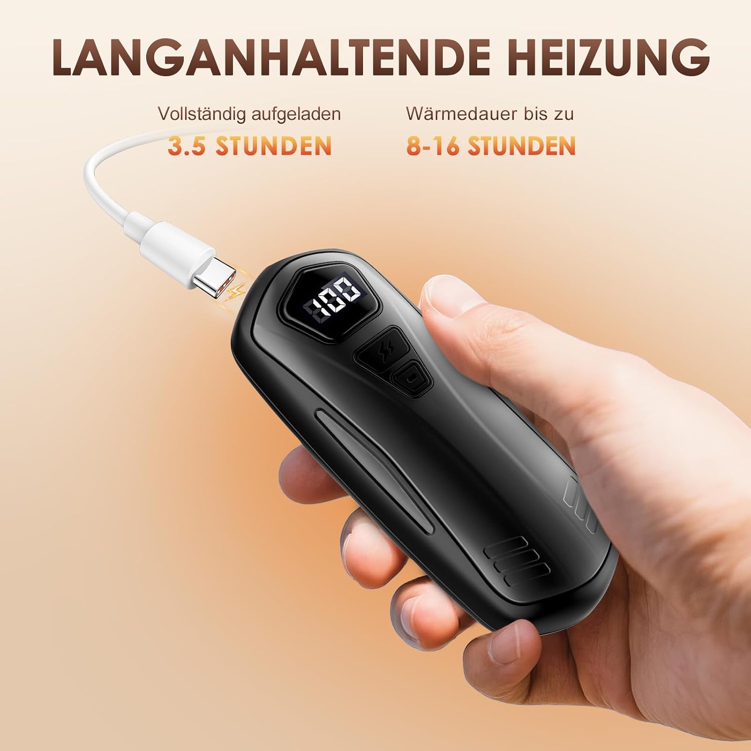 Elektrische Handwaermer 2er Set 6000 mAh USB Wiederaufladbar 5 Heizstufen