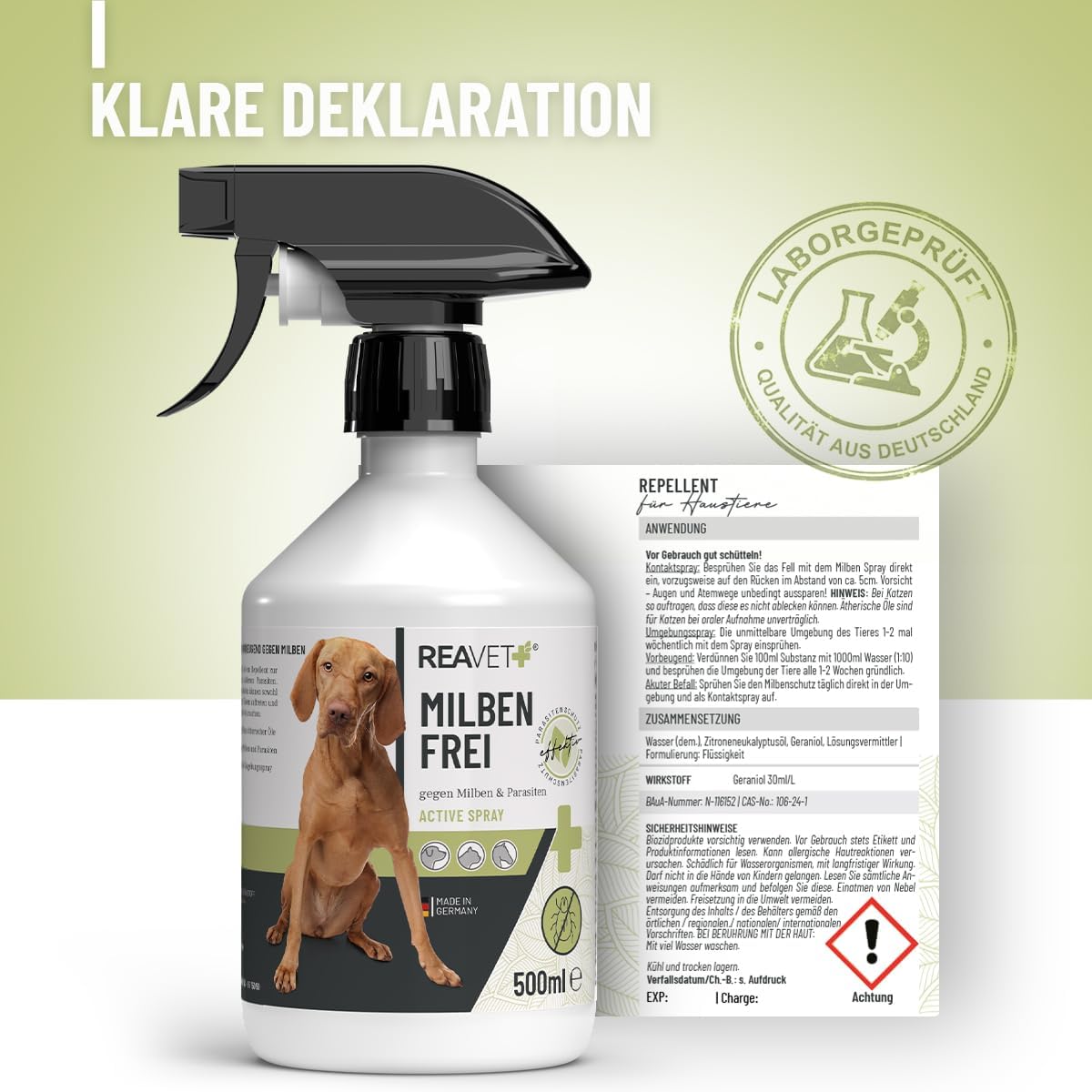 ReaVET Anti Milben-Spray 500 ml für Hunde Katzen Pferde gegen Milben Juckreiz