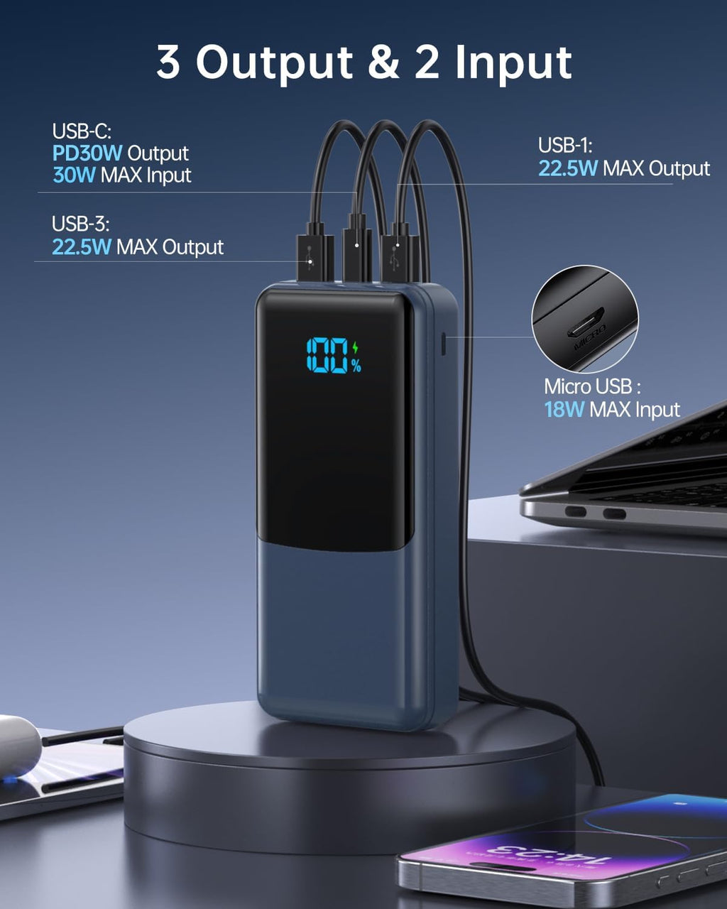 Power Bank 27000 mAh USB‑C PD 20W Powerbank externes Akku Ladegeraet