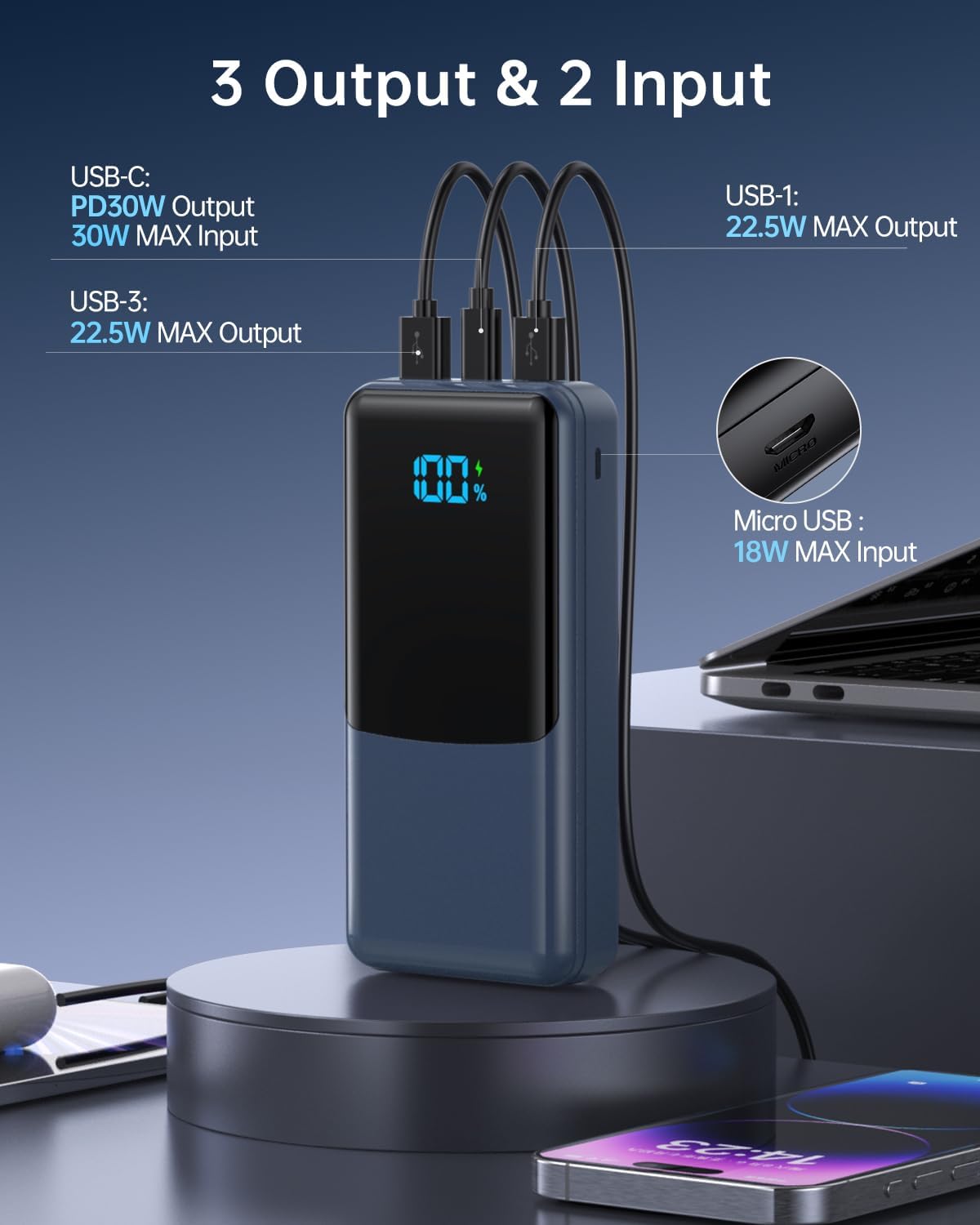 Power Bank 27000 mAh USB‑C PD 20W Powerbank externes Akku Ladegeraet