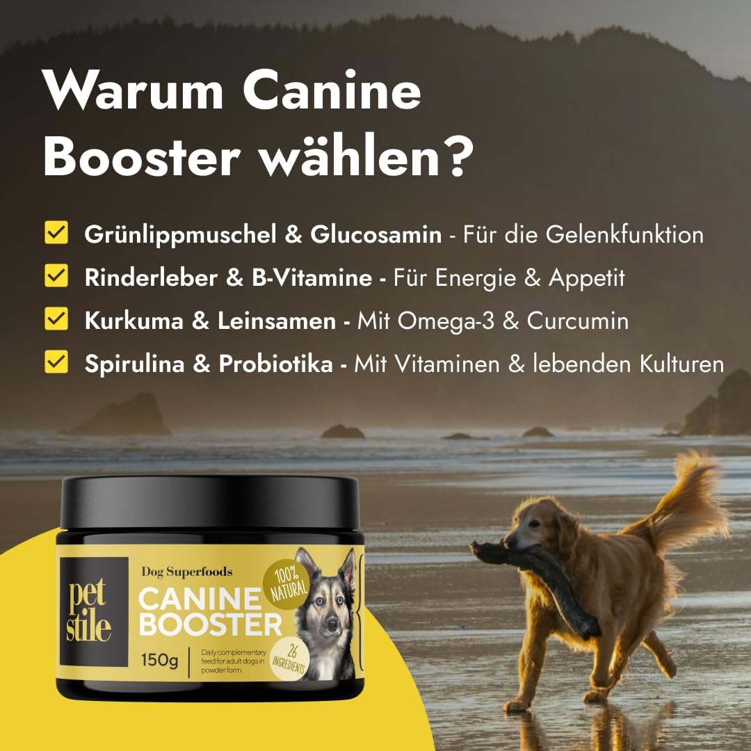 Canine Booster Pulver mit Gruenlippmuschel-Extrakt und 26 Wirkstoffen
