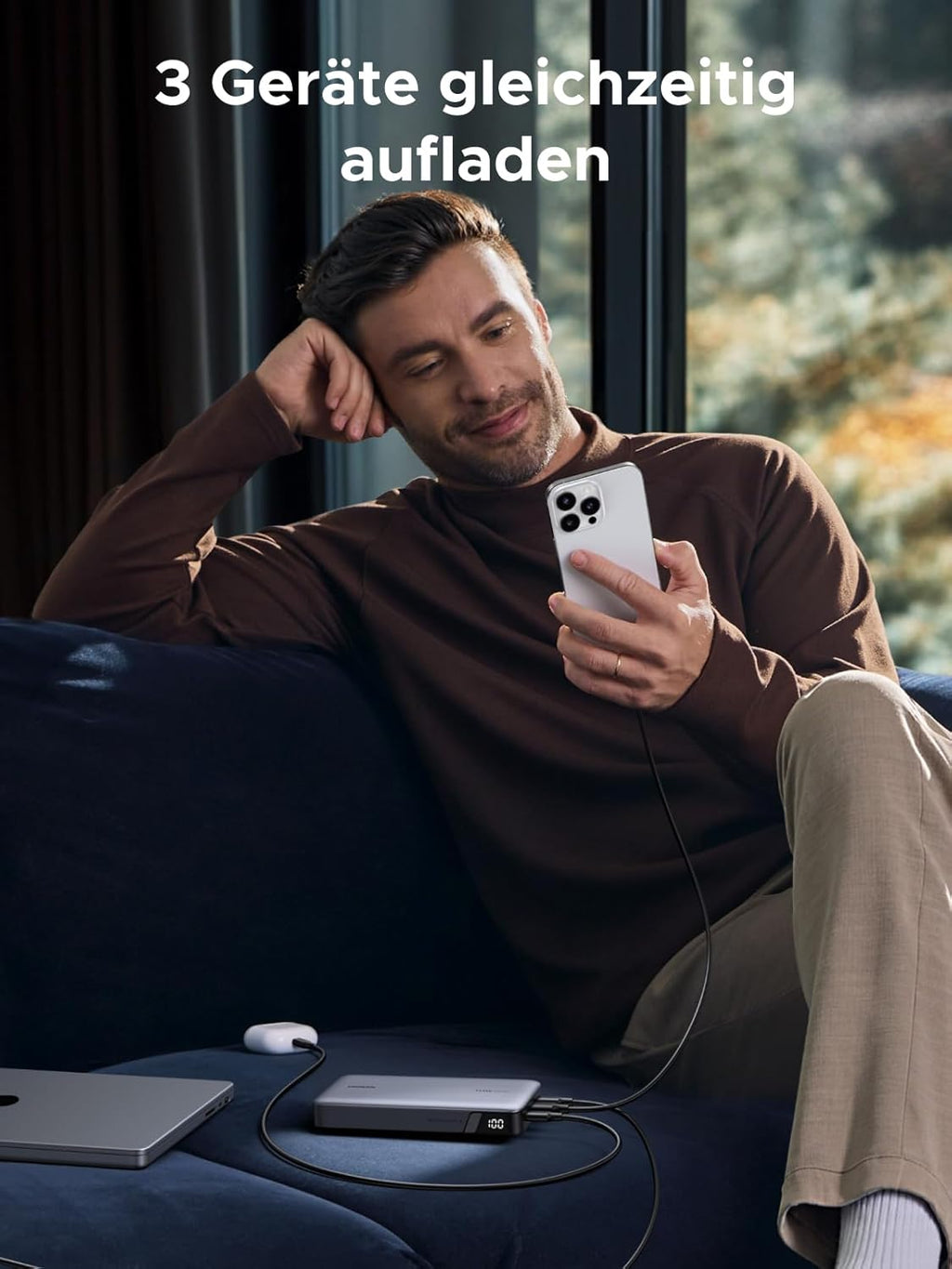 UGREEN Nexode Power Bank 25000mAh 145W 3 Anschluesse USB‑C mit Display, kompatibe