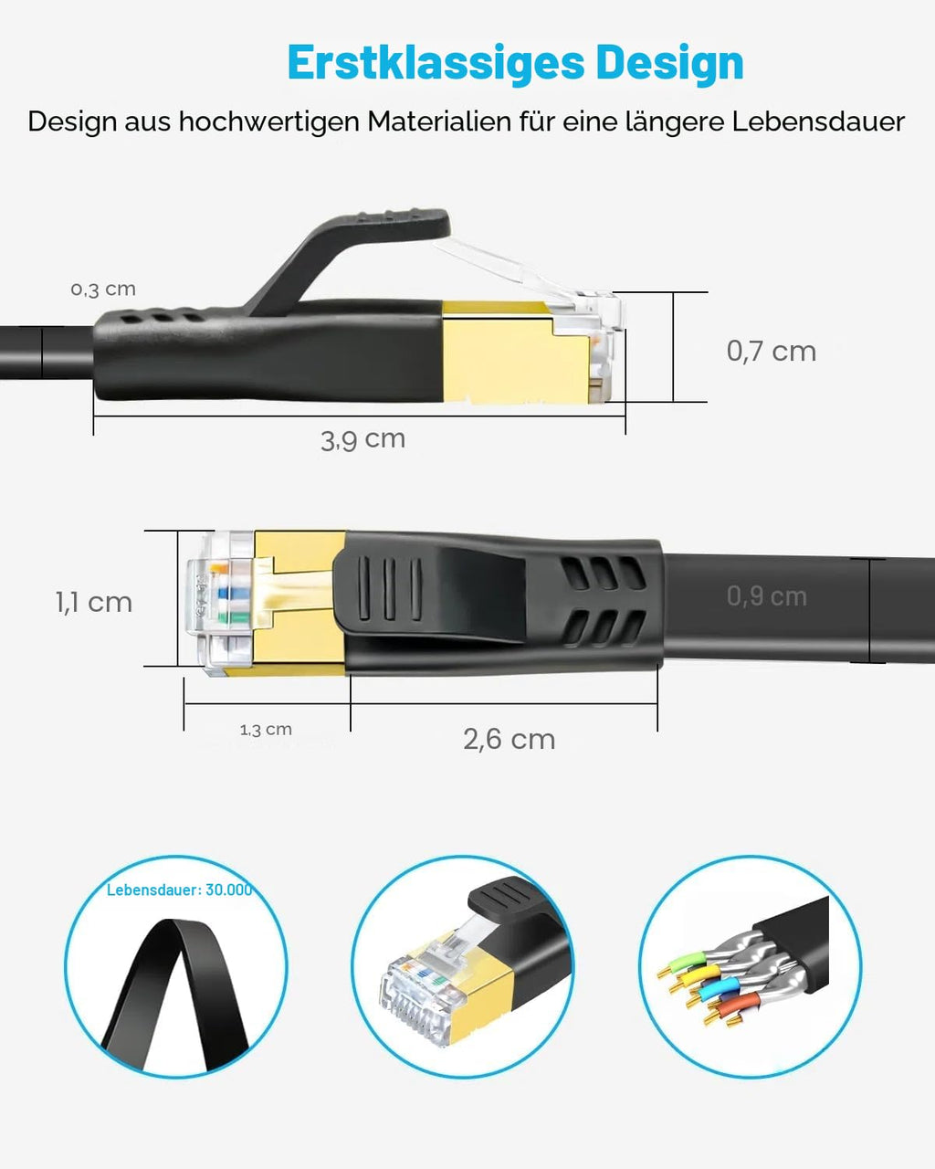 CAT8 LAN Kabel 40 Gbps 2000 MHz Ethernet RJ45 Weiss 0,5m-30m