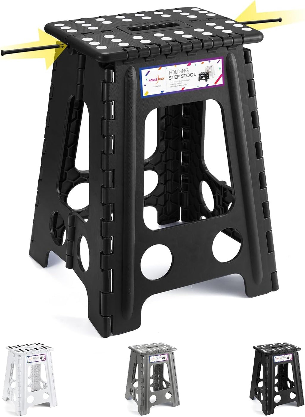 HOUSE DAY Tritthocker klappbar 43 cm Schwarz belastbar bis