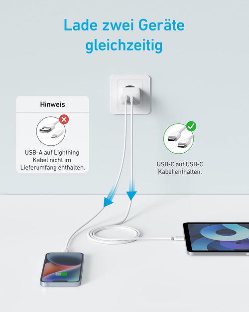 Anker Ladegeraet 20W USB‑C mit 1,5 m Kabel Schnelllade Netzteil