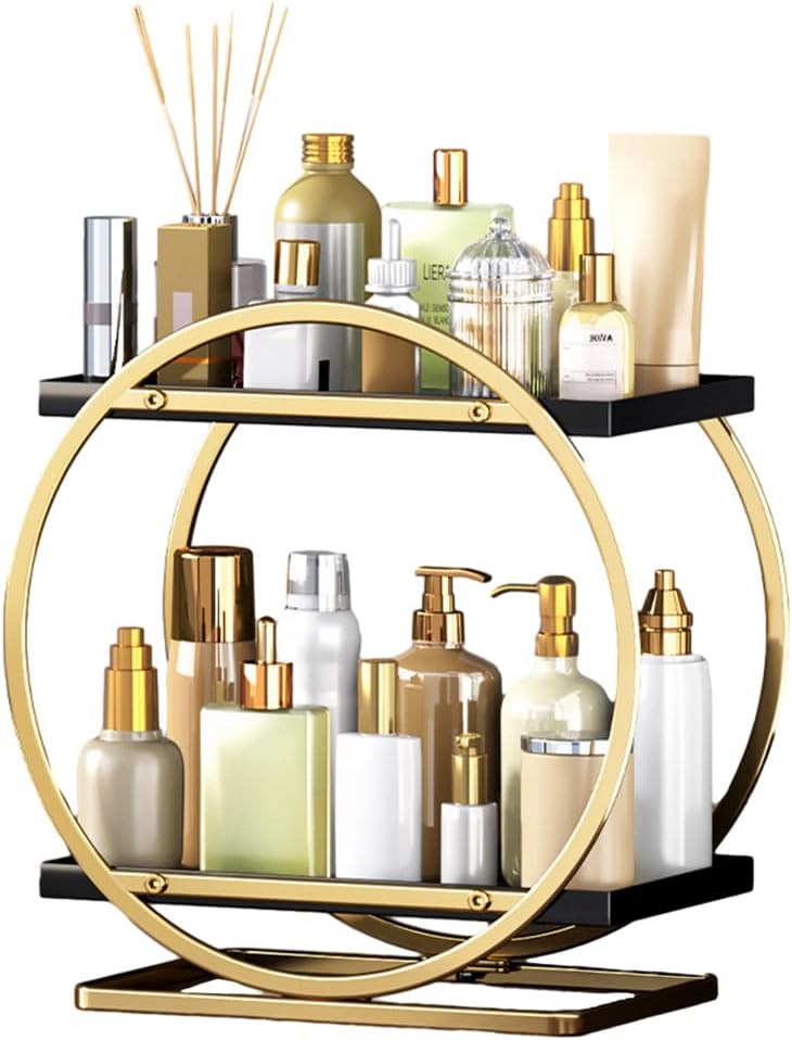 Make-up Organizer 2-stoeckig Metall schwarz rund Kosmetikaufbewahrung