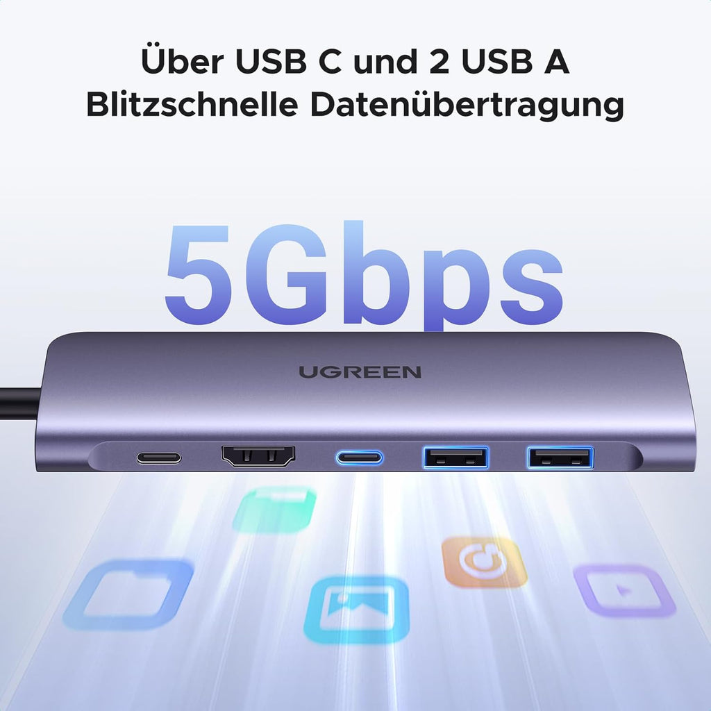 UGREEN Revodok USB-C Hub mit HDMI 4K, PD 100W, SD Kartenleser