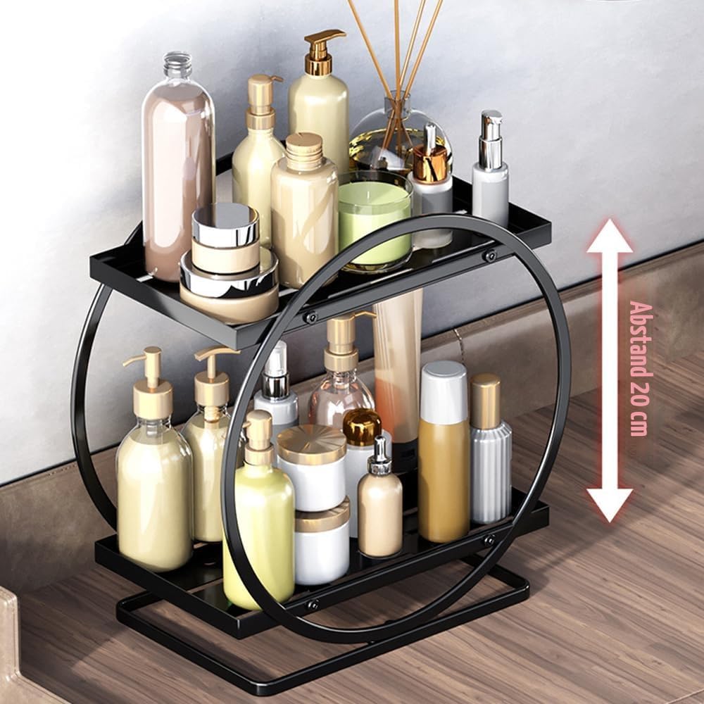 Make-up Organizer 2-stoeckig Metall schwarz rund Kosmetikaufbewahrung
