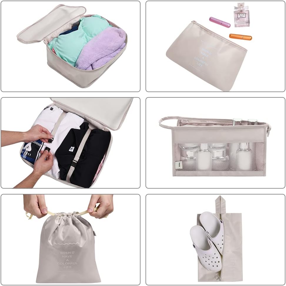 Koffer Organizer Set 8 Teile Packing Cubes Reise Packtaschen Beige