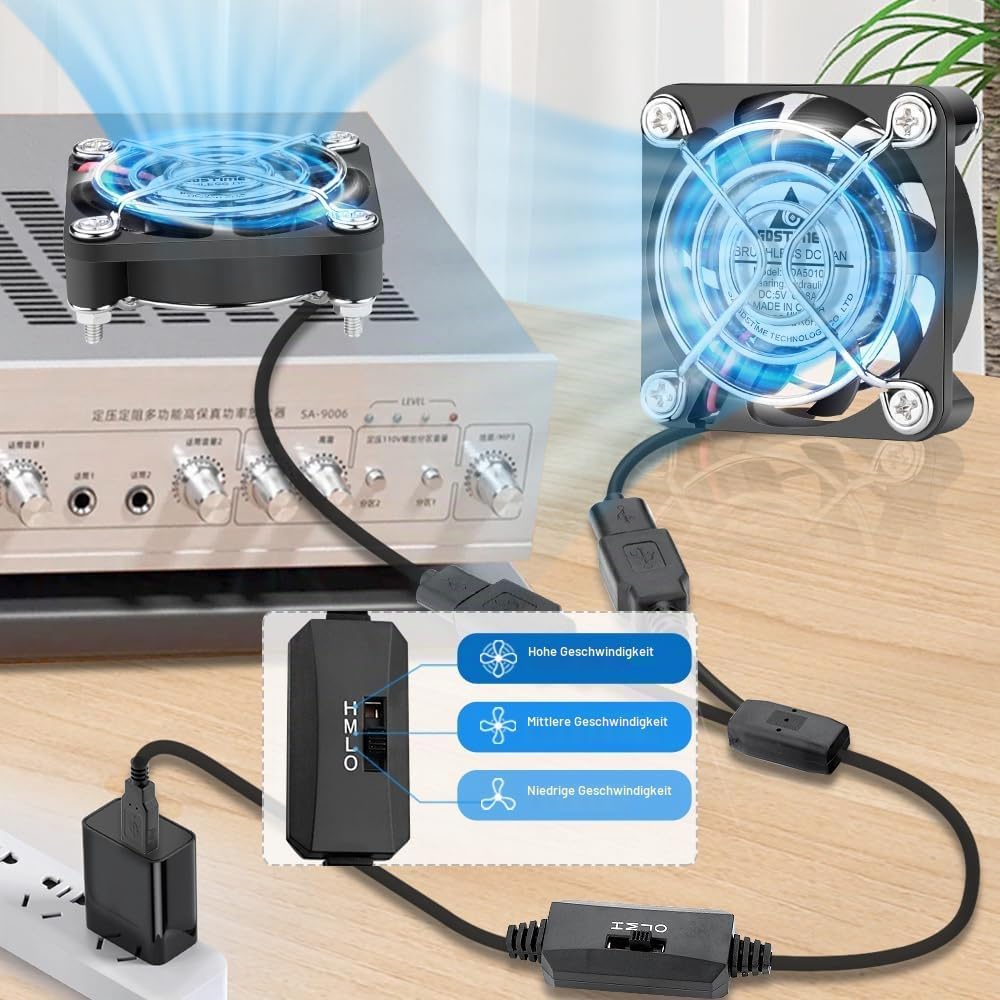 GDSTIME 40 mm USB Luefter 40x40x10 mm 4010 mit 3 Geschwindigkeiten 40mm-140mm