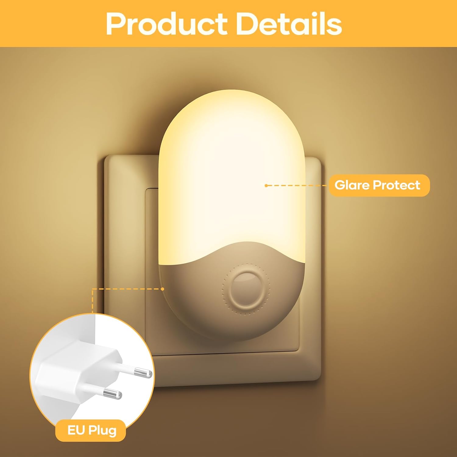 LED Nachtlicht Steckdose mit Daemmerungssensor 2er Set warmweiss 30 lm