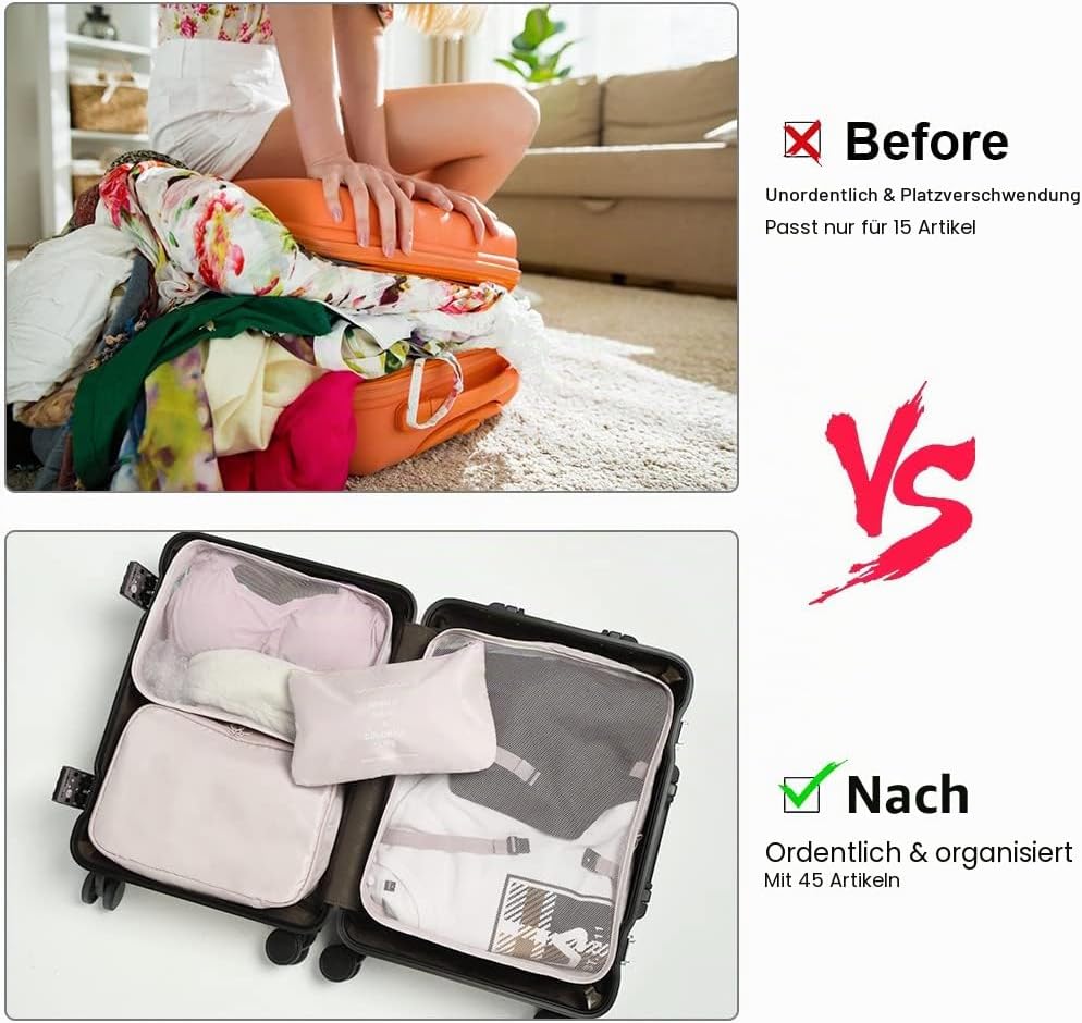 Koffer Organizer Set 8 Teile Packing Cubes Reise Packtaschen Beige