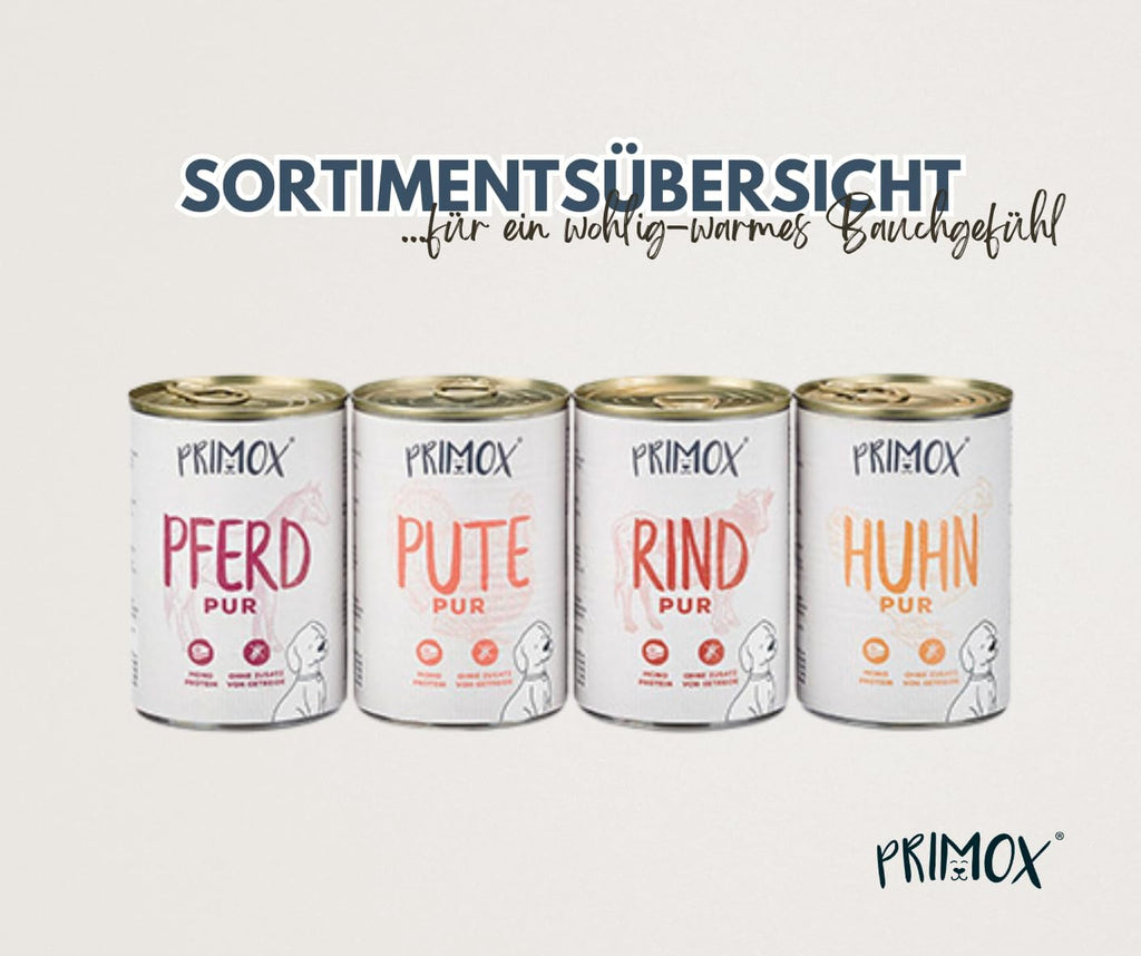 PRIMOX Nassfutter Pferd 12x400g Monoprotein 70% Fleisch Getreidefrei
