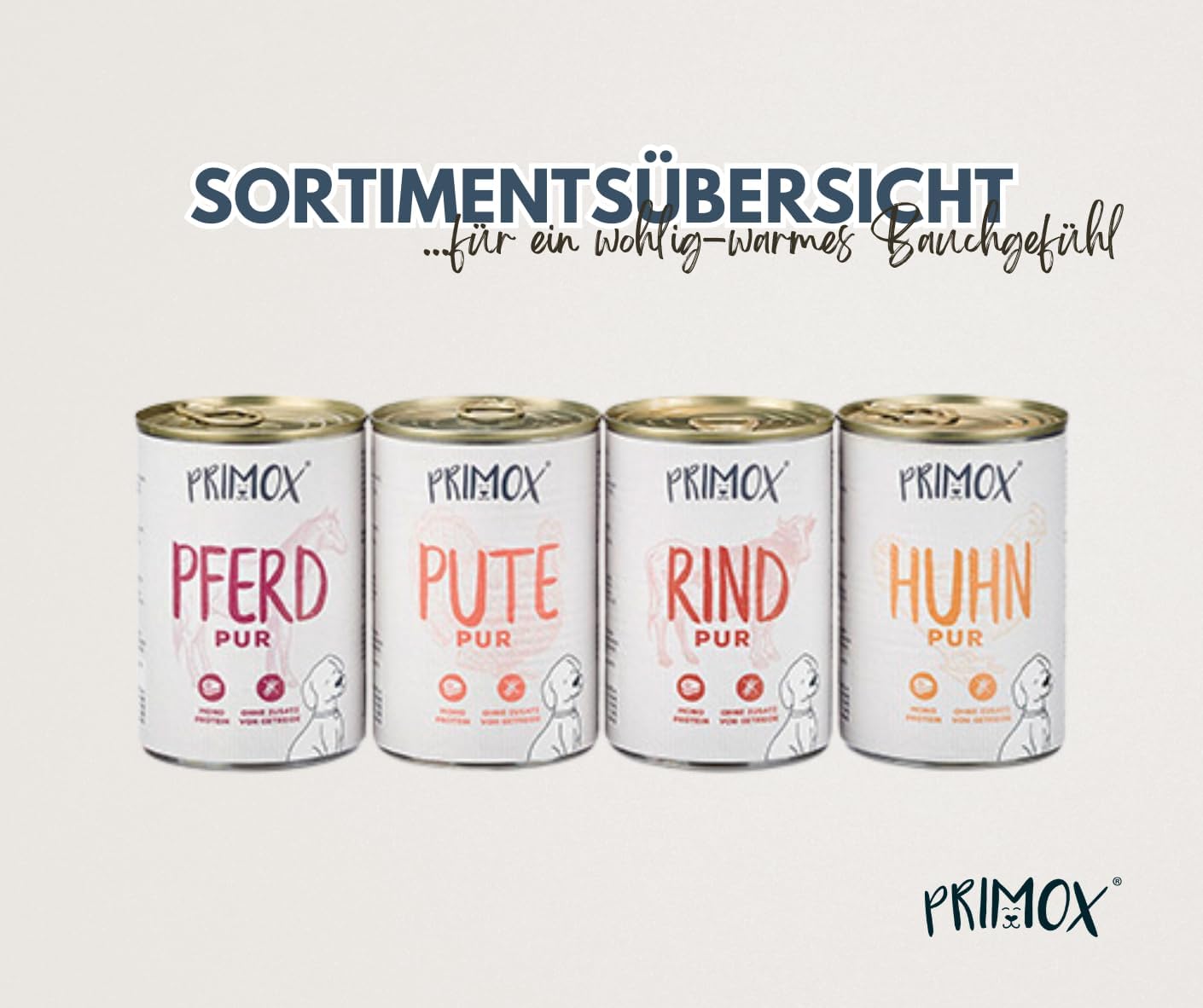 PRIMOX Nassfutter Pferd 12x400g Monoprotein 70% Fleisch Getreidefrei