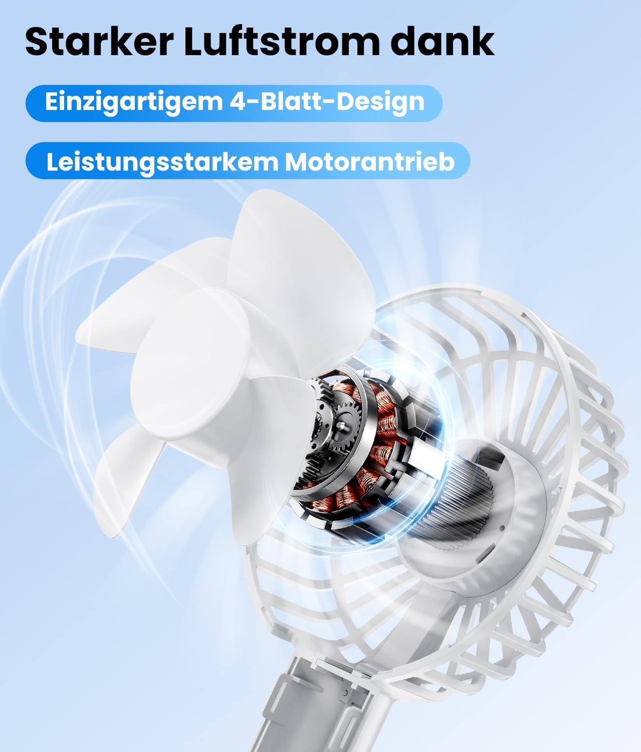 Tragbarer Mini Handventilator USB wiederaufladbar 5 Stufen mit Lanyard Basis