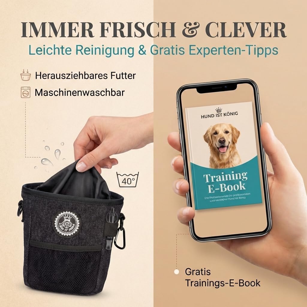 HUND IST KÖNIG Leckerlibeutel Hundetraining Futterbeutel mit Kotbeutelspender