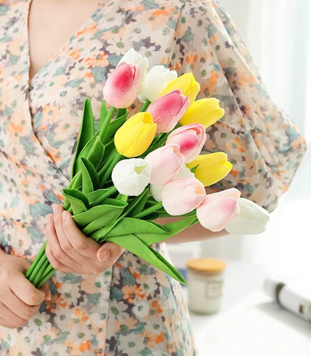 30er Set Kuenstliche Tulpen Real Touch Latex Kunstblumen Dekoration