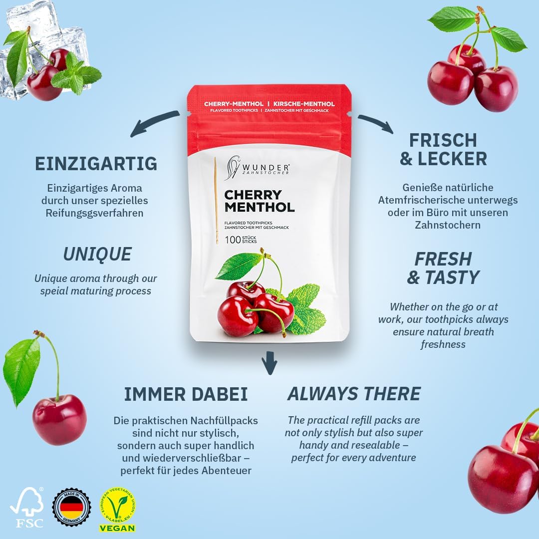 Wunder Zahnstocher Refill 100er - Kirsch Menthol - verschiedene Sorten