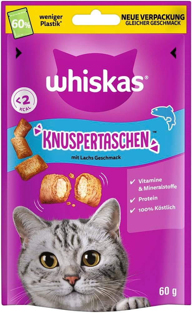 Whiskas Katzensnack Lachs Knuspertaschen, 6 Stück