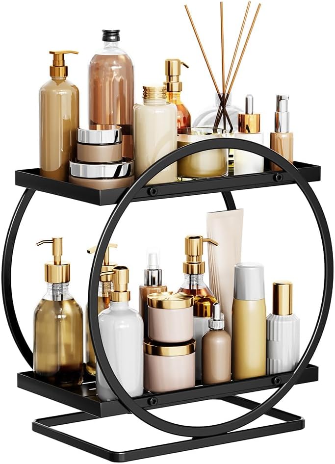 Make-up Organizer 2-stoeckig Metall schwarz rund Kosmetikaufbewahrung