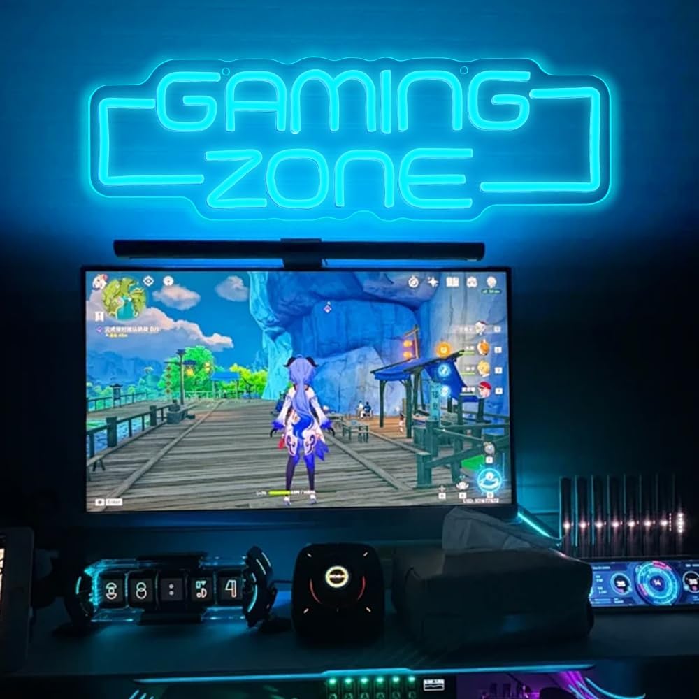 Gamingzone LED Neon Schild ‚Game Zone‘ Wanddekoration fuer Gamer Teens